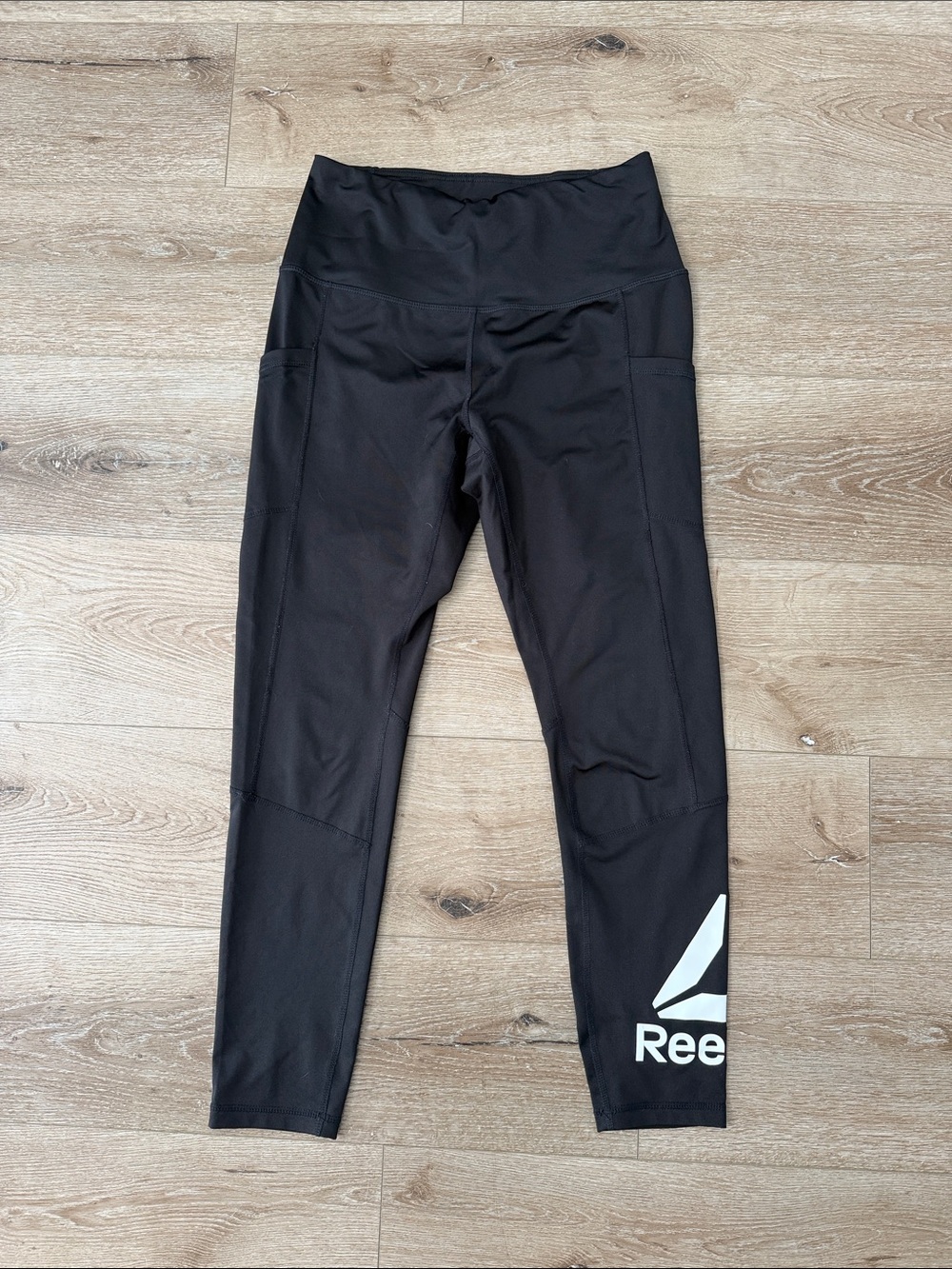 Reebok Black High-Waist Active Leggings with White Logo